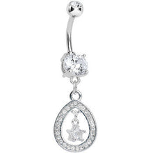 将图片加载到图库查看器，Crystalline Paved Hollow Raindrop and Gem Star Dangle Belly Ring
