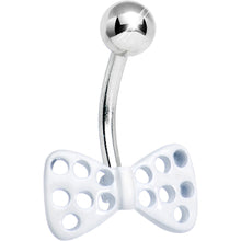 Load image into Gallery viewer, Bright White Swiss Cheese Bow Tie Belly Ring

