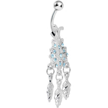 将图片加载到图库查看器，Aqua Gem Leafy Flower Dangle Belly Ring
