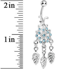 将图片加载到图库查看器，Aqua Gem Leafy Flower Dangle Belly Ring
