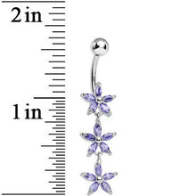 Load image into Gallery viewer, Purple Gem Triple Spring Flower Dangle Belly Ring
