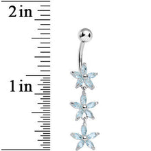 将图片加载到图库查看器，Aqua Gem Triple Spring Flower Dangle Belly Ring
