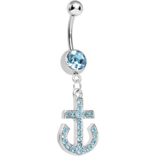 Load image into Gallery viewer, Aqua Gem Paved Sparkling Anchor Dangle Belly Ring
