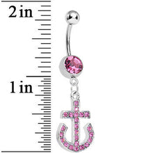 Load image into Gallery viewer, Pink Gem Paved Sparkling Anchor Dangle Belly Ring
