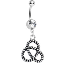 将图片加载到图库查看器，Crystalline Gem Black and Silver Striped Knot Dangle Belly Ring

