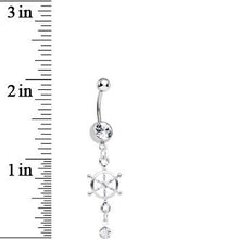 Load image into Gallery viewer, Crystalline Gem Drop and Ship Wheel Dangle Belly Ring
