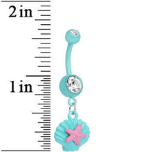 Load image into Gallery viewer, Crystalline Gem Aqua Seashell and Pink Starfish Dangle Belly Ring
