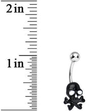 Load image into Gallery viewer, Black Ghoulish Grinning Skull and Crossbones Belly Ring
