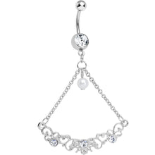 Load image into Gallery viewer, Crystalline Gem Faux Pearl Fanciful Scrolls Chandelier Belly Ring
