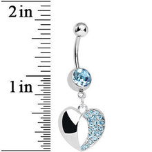将图片加载到图库查看器，Aqua Gem Paved Reflective Heart Dangle Belly Ring
