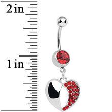 Load image into Gallery viewer, Red Gem Paved Reflective Heart Dangle Belly Ring
