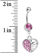 Load image into Gallery viewer, Pink Gem Paved Cage Heart Dangle Belly Ring
