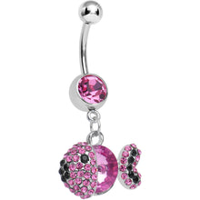 将图片加载到图库查看器，Pink Gem Paved Dazzling Fish Dangle Belly Ring
