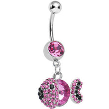 将图片加载到图库查看器，Pink Gem Paved Dazzling Fish Dangle Belly Ring
