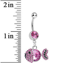 将图片加载到图库查看器，Pink Gem Paved Dazzling Fish Dangle Belly Ring
