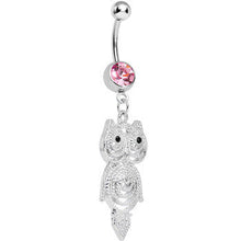 将图片加载到图库查看器，Pink Gem Pensive Owl Dangle Belly Ring
