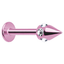 Load image into Gallery viewer, 16G Pink Anodized Titanium Clear Gem Cone Labret Monroe
