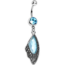 将图片加载到图库查看器，Aqua CZ Large Gem Hematite Leaf Dangle Belly Ring
