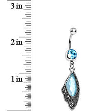 将图片加载到图库查看器，Aqua CZ Large Gem Hematite Leaf Dangle Belly Ring
