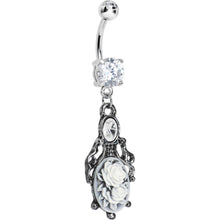 Load image into Gallery viewer, Clear Gem White Victorian Cameo Rose Flower Dangle Belly Ring
