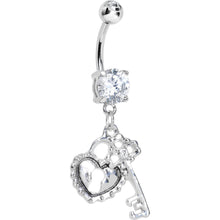 将图片加载到图库查看器，Clear Gem Key to Unlock My Heart Dangle Belly Ring
