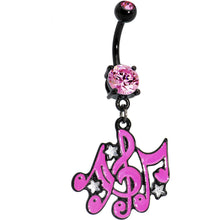 Load image into Gallery viewer, Pink Gem Black Superstar Music Note Dangle Belly Ring

