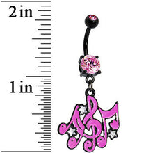 Load image into Gallery viewer, Pink Gem Black Superstar Music Note Dangle Belly Ring
