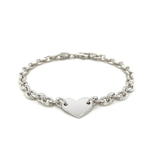 Load image into Gallery viewer, Sterling Silver Rhodium Plated Chain Bracelet with a Flat Heart Station

