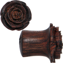 Load image into Gallery viewer, 7/16 Organic Rengas Wood Cherry Rosebud Hand Carved Plug Set
