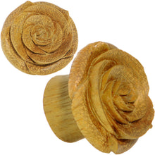 Load image into Gallery viewer, 5/8 Organic Jackfruit Wood Yellow Rosebud Hand Carved Plug Set
