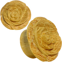 将图片加载到图库查看器，7/8 Organic Jackfruit Wood Yellow Rosebud Hand Carved Plug Set
