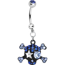 将图片加载到图库查看器，Blue Gem Starry Eyed Skull and Crossbones Dangle Belly Ring
