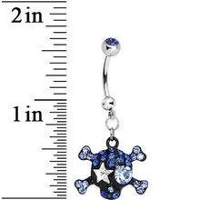 将图片加载到图库查看器，Blue Gem Starry Eyed Skull and Crossbones Dangle Belly Ring
