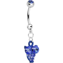 Load image into Gallery viewer, Blue Gem Oversized Eyes Owl Dangle Belly Ring
