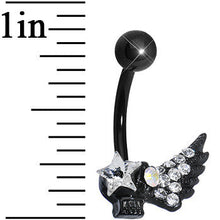 Load image into Gallery viewer, Clear Gem Rock Star Shimmering Wing Black Skull Belly Ring

