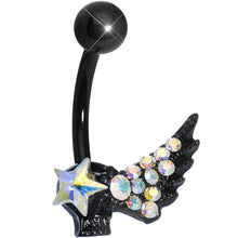 Load image into Gallery viewer, Aurora Gem Rock Star Shimmering Wing Black Skull Belly Ring
