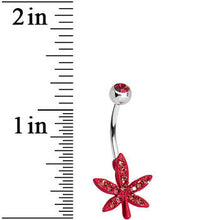 Load image into Gallery viewer, Red Gem Glittering Ganja Leaf Belly Ring
