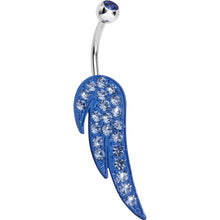 Load image into Gallery viewer, Blue Gem Glimmering Singular Angel Wing Belly Ring
