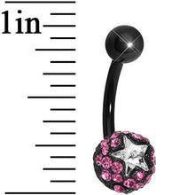 Load image into Gallery viewer, Pink Gem Paved Black La Luna and Clear Star Belly Ring
