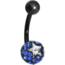 Load image into Gallery viewer, Blue Gem Paved Black La Luna and Clear Star Belly Ring
