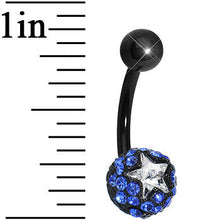 Load image into Gallery viewer, Blue Gem Paved Black La Luna and Clear Star Belly Ring
