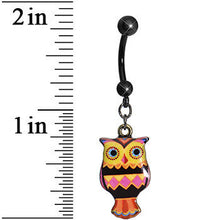 将图片加载到图库查看器，Pink and Yellow Patchwork Artistic Owl Dangle Belly Ring
