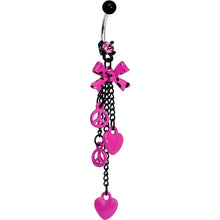 Load image into Gallery viewer, Pink Gem Peace Love and Bow Dangle Belly Ring
