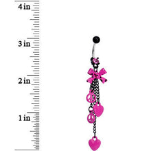 Load image into Gallery viewer, Pink Gem Peace Love and Bow Dangle Belly Ring

