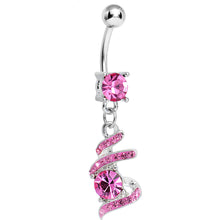 将图片加载到图库查看器，Pink Gem Falling Waters Swirl Drop Dangle Belly Ring
