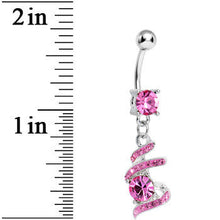 将图片加载到图库查看器，Pink Gem Falling Waters Swirl Drop Dangle Belly Ring
