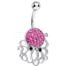 Load image into Gallery viewer, Pink Gem Paved Glamorous Octopus Belly Ring
