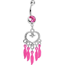 Load image into Gallery viewer, Pink Gem Heart Full of Dreamcatcher Dangle Belly Ring
