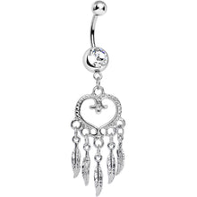 Load image into Gallery viewer, Clear Gem Heart Full of Dreamcatcher Dangle Belly Ring
