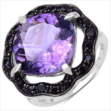 Load image into Gallery viewer, 6.09 Carat Genuine Amethyst &amp; Black Spinel .925 Sterling Silver Ring

